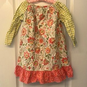 Floral Kids Dress with Green Sleeves